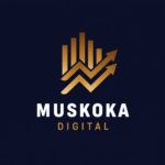 "Muskoka Digital" logo on a navy blue background.