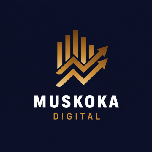 "Muskoka Digital" logo on a navy blue background.